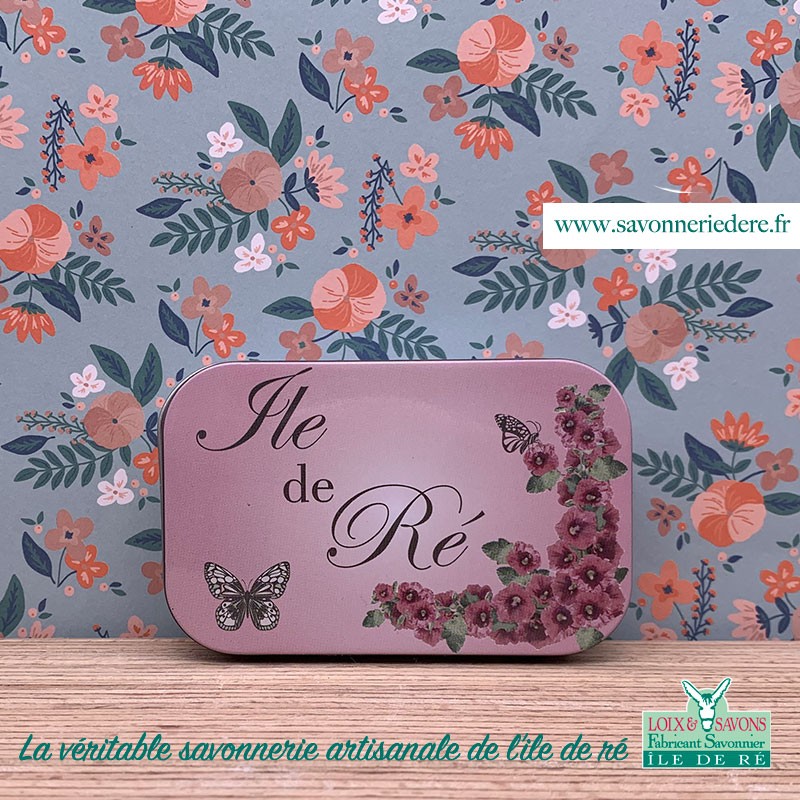 Boîte en métal rose trémière - Savonnerie artisanale de l'ile de re