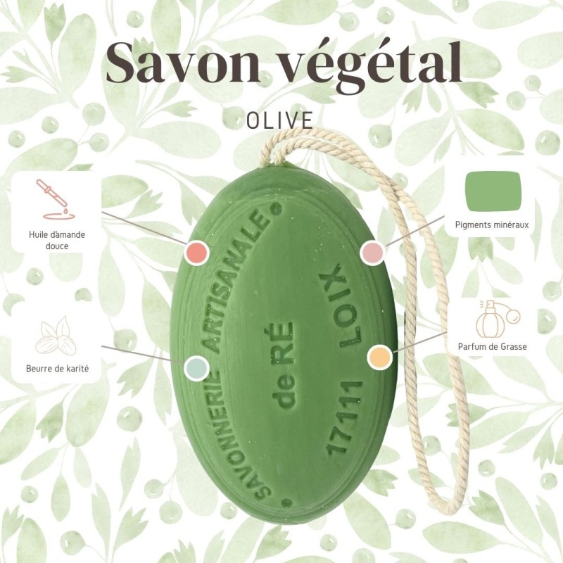 Savon ficelle parfum olives 200g - Savonnerie de Ré de l'ile de re propriete