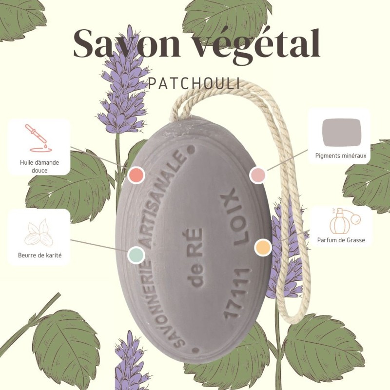 Savon artisanal ficelle patchouli 200g savonnerie ile de ré