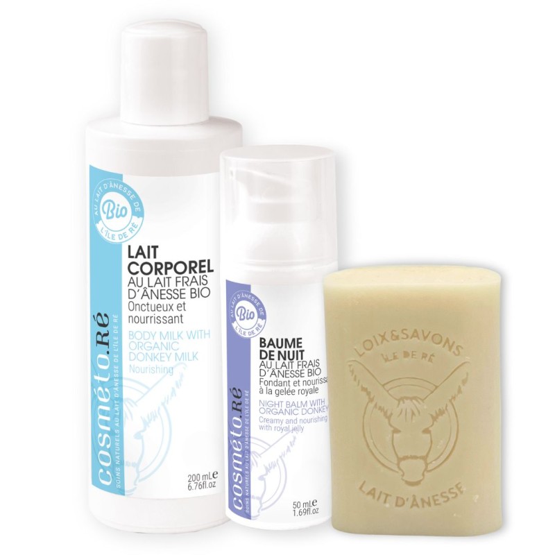 Pack beauté au lait d'ânesse savon, lait corps, crème de nuit