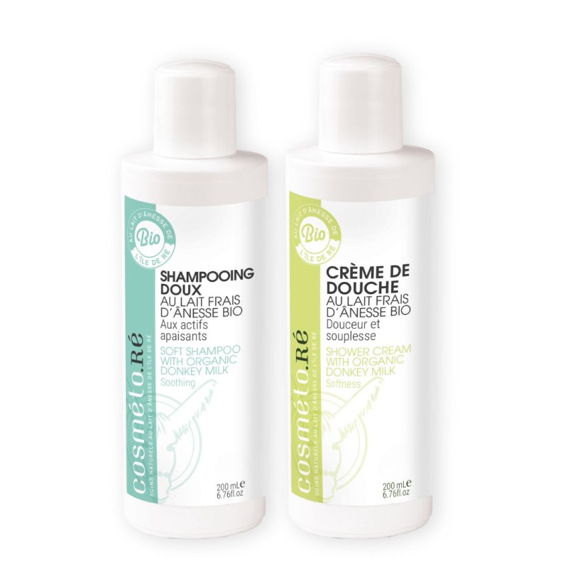 Duo shampoing et creme de douche au lait d'anesse