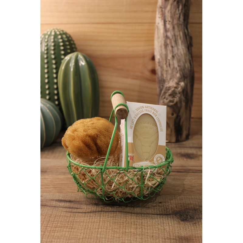 Panier métal+savon anesse frais+eponge