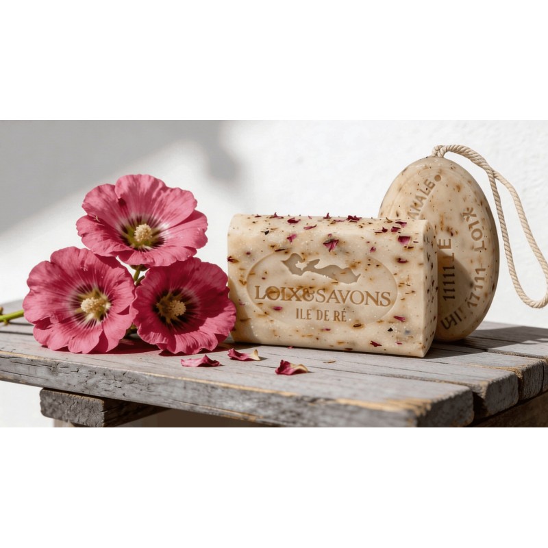 Savon rose trémière pétales 100g ou 200g ficelle | Île de Ré