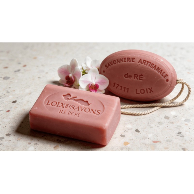 Savon artisanal surgras parfum fleur d'orchidée 100g et 200g ficelle Loix Savons Ile de Re