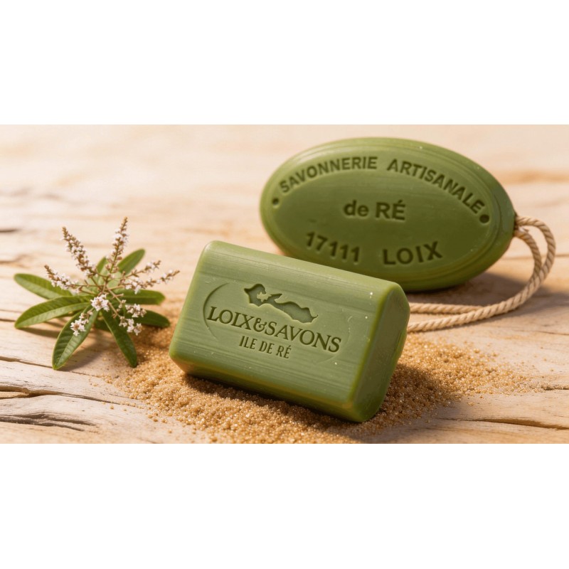 Savon artisanal surgras parfum verveine citronnee 100g et 200g ficelle Loix Savons Ile de Re