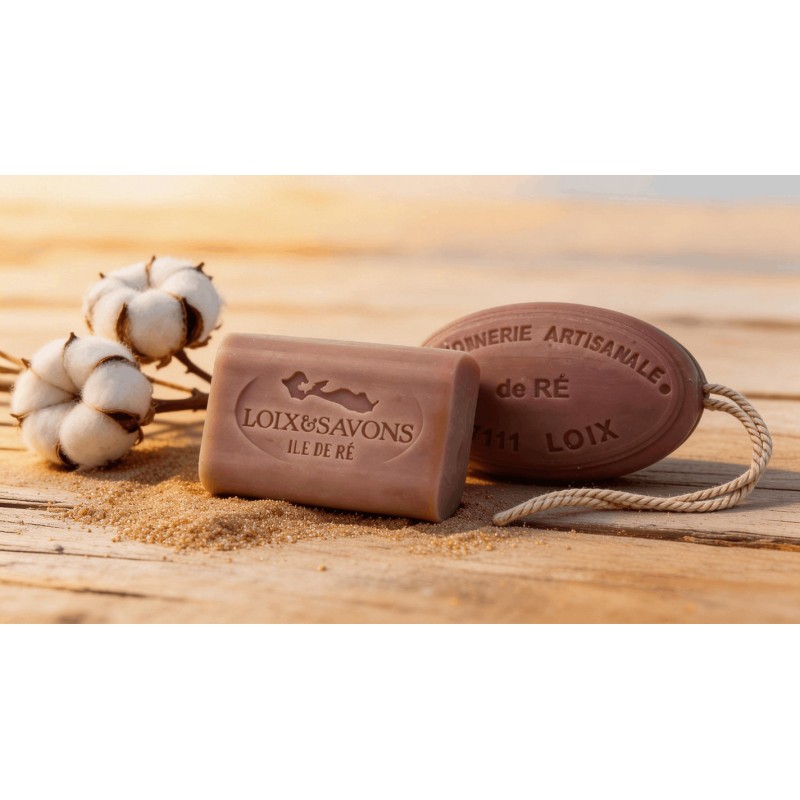 Savon artisanal surgras Poudre d Amour fleur de coton 100g et 200g ficelle Loix Savons