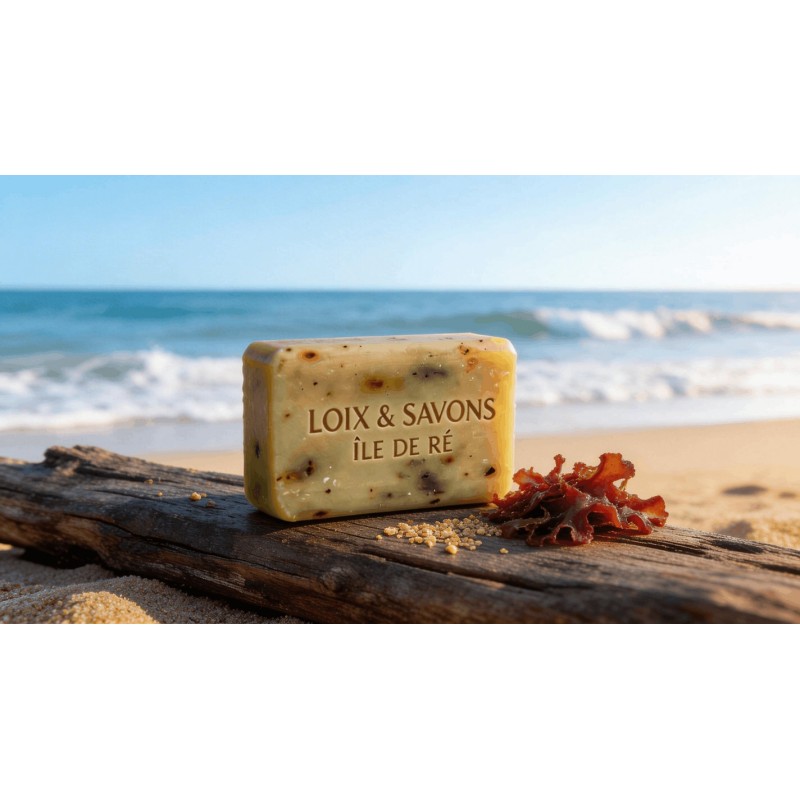 Savon artisanal a la dulse algue bretonne particules rouge-brun bord de mer Ile de Re