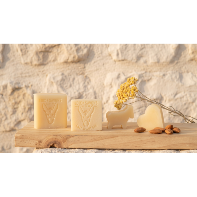 Assortiment savons invites au lait d anesse bio coeur ane carre pierre Ile de Re