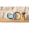 Savon de rasage au lait d anesse boite couvercle blanc galet et blaireau Ile de Re