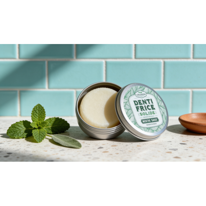 Dentifrice solide 50g boite ouverte galet menthe parfum au choix