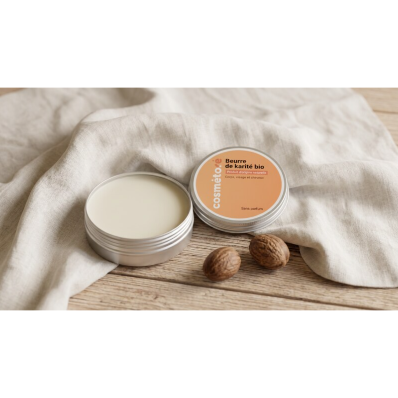 Beurre de karite bio sans parfum pot metal ouvert cosmeto re