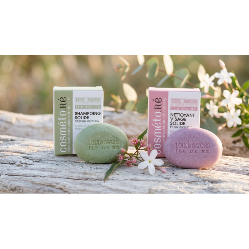 pack shampoing solide cheveux normaux et nettoyant visage solide loix savons