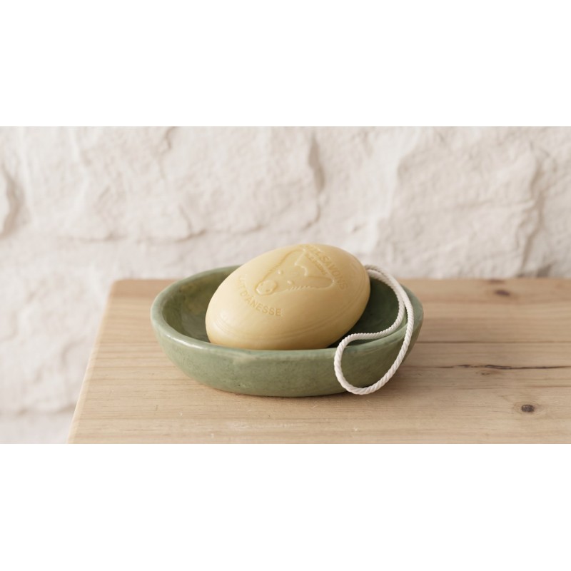 savon ficelle lait d anesse 200 g dans une coupelle vert sauge