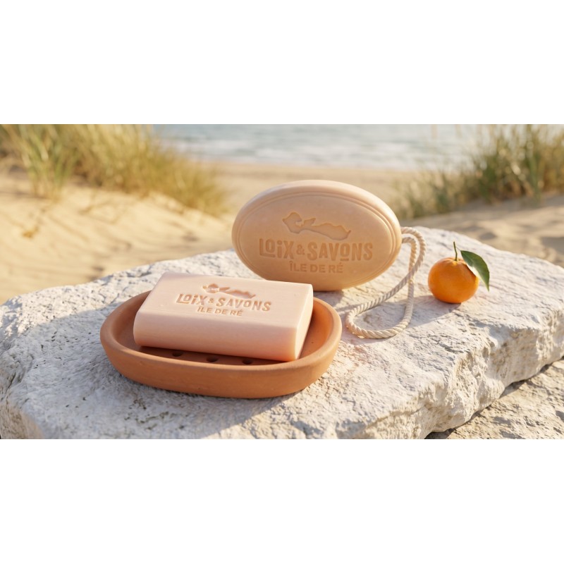 savon artisanal soleil et dunes 100 g et 200 g ficelle sur pierre calcaire