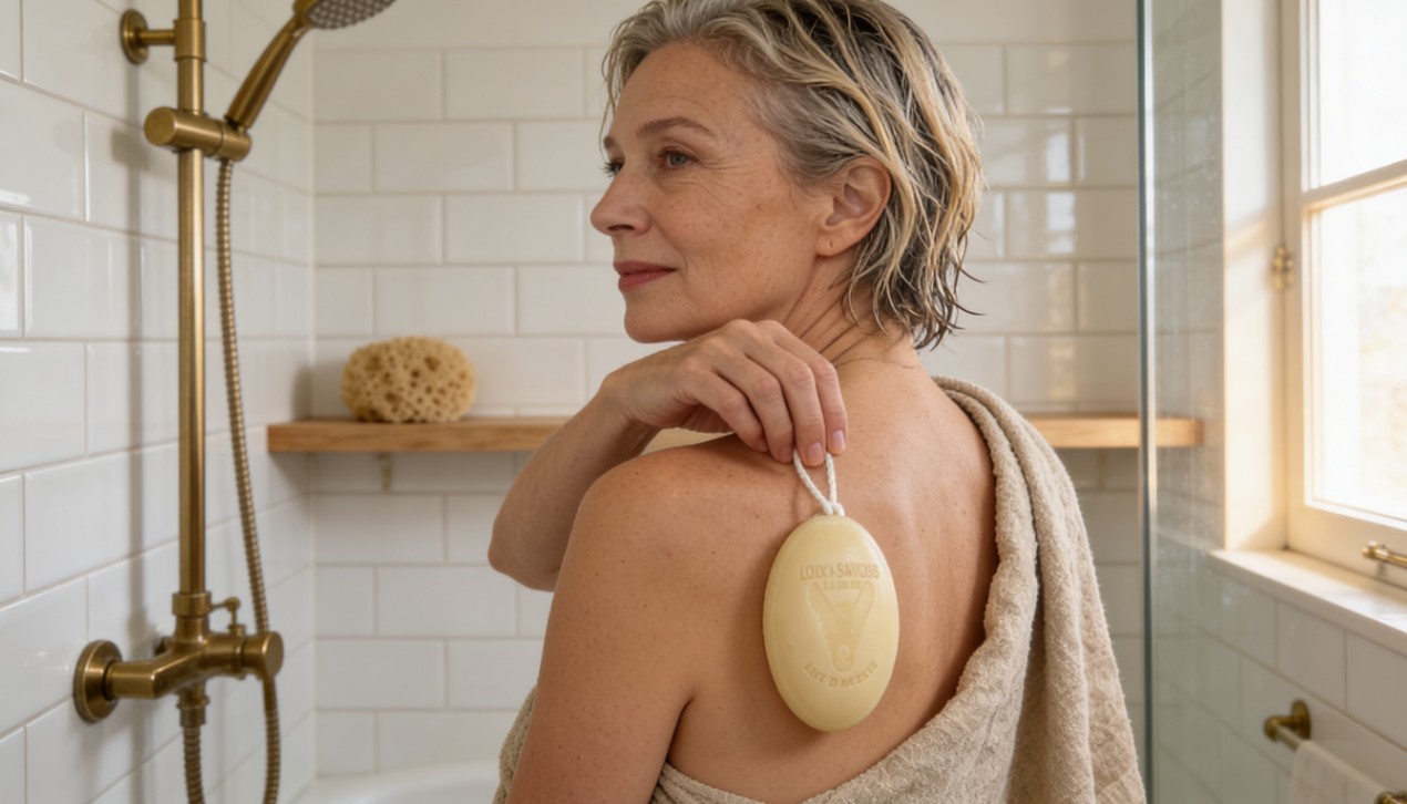 femme 55 ans savon ficelle lait d anesse douche zellige ile de re