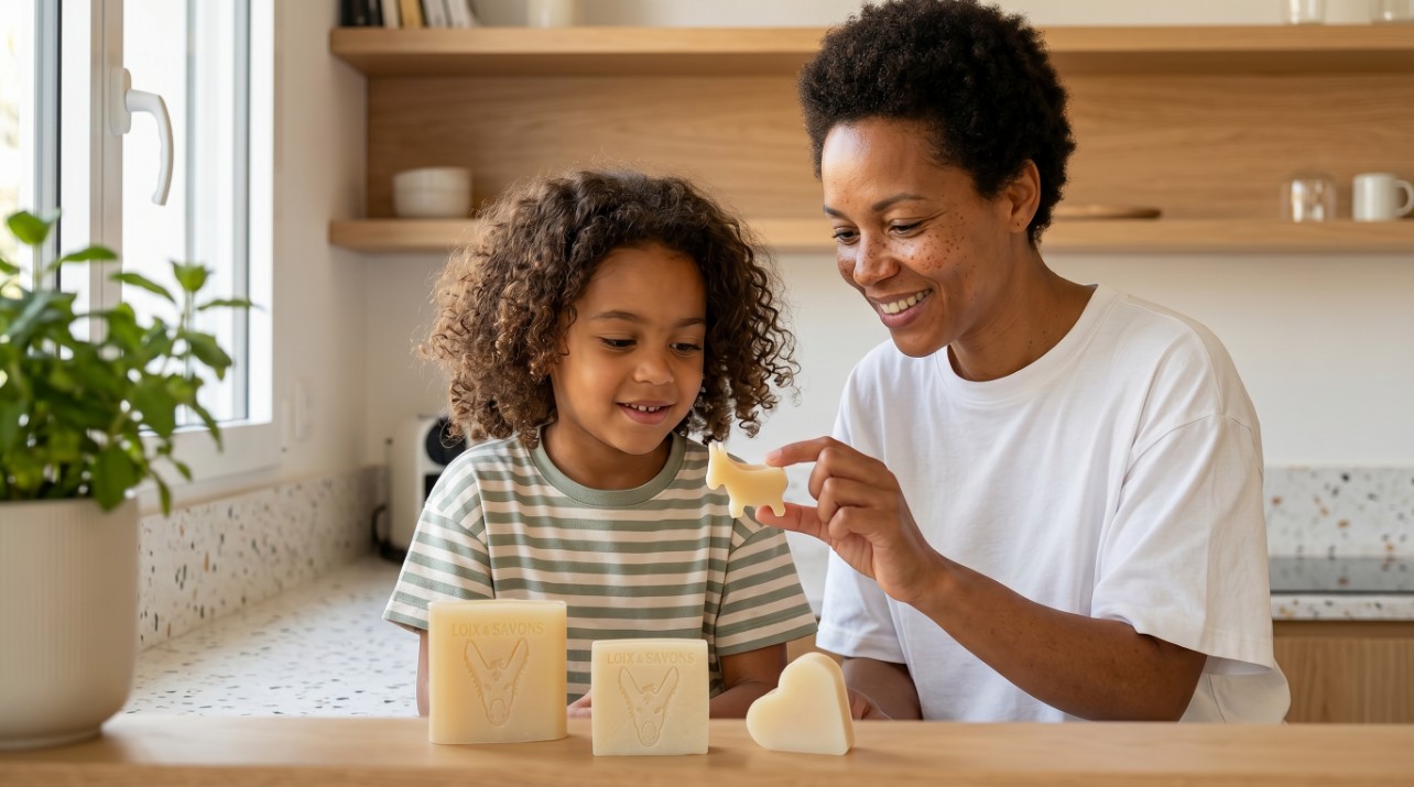 maman et fille decouvrent les formes savon lait d anesse loix savons