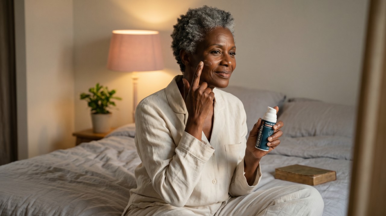 femme appliquant le baume de nuit au lait d anesse le soir