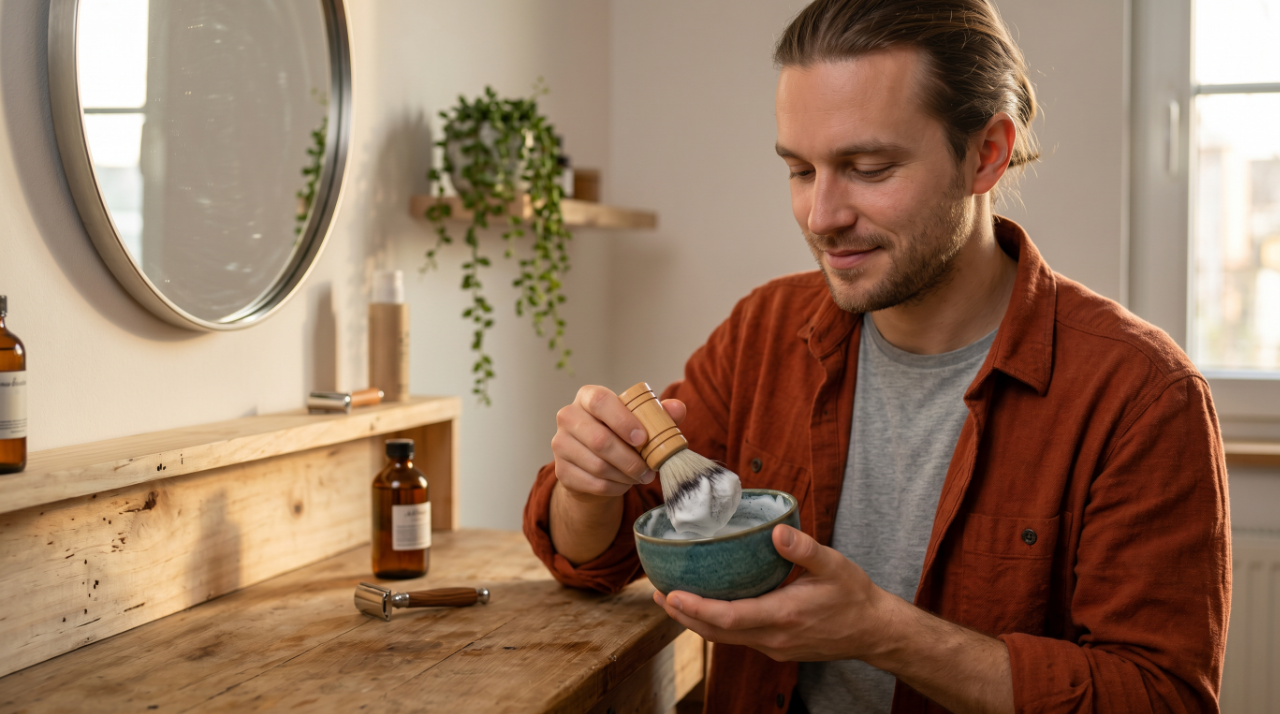 blaireau de rasage vegan poils synthetiques manche bois loix et savons ile de re