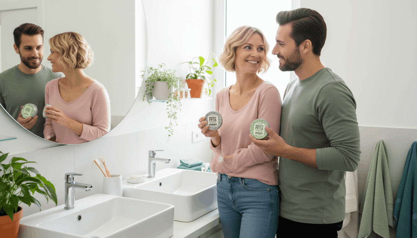 Couple utilisant le lot de dentifrices solides naturels