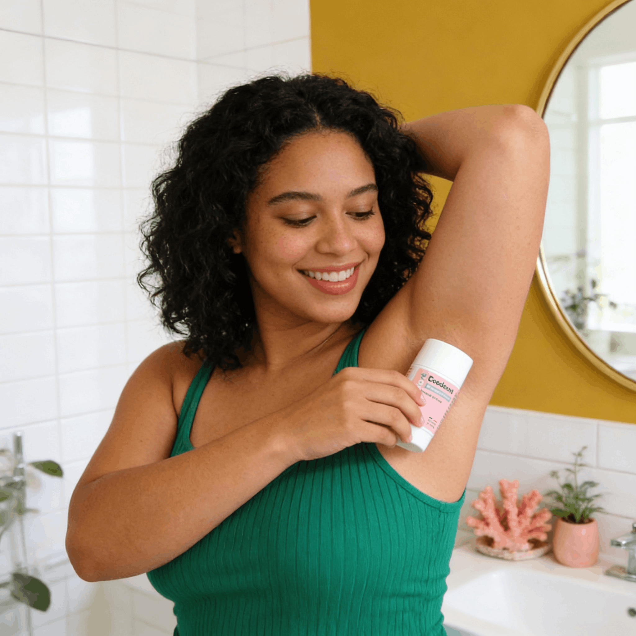 Jeune femme appliquant un déodorant solide naturel