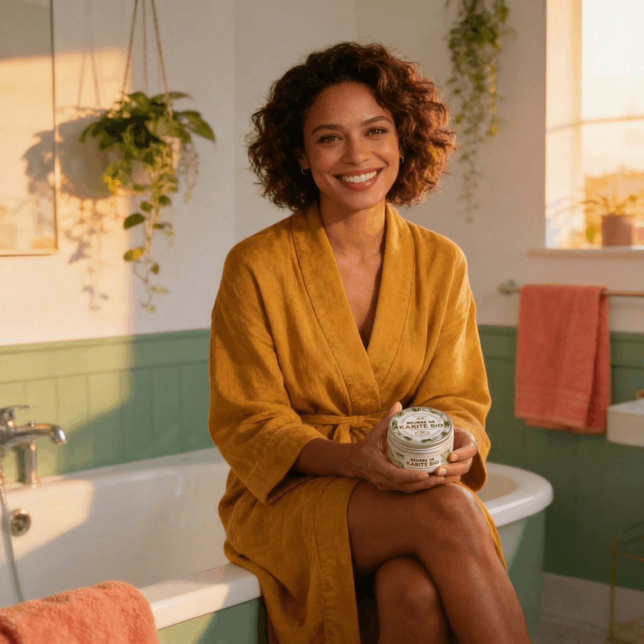 Femme appliquant du beurre de karité bio sur sa peau