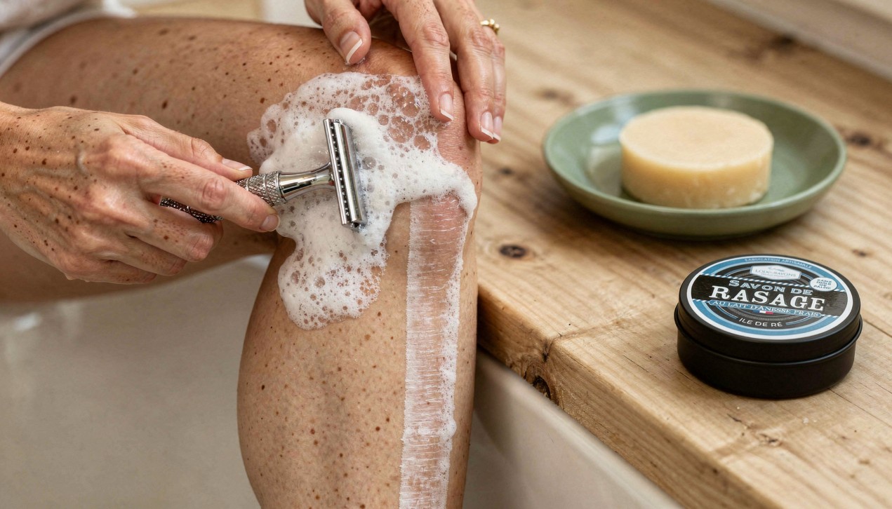 Rasage jambe femme savon lait d anesse trace lame mousse