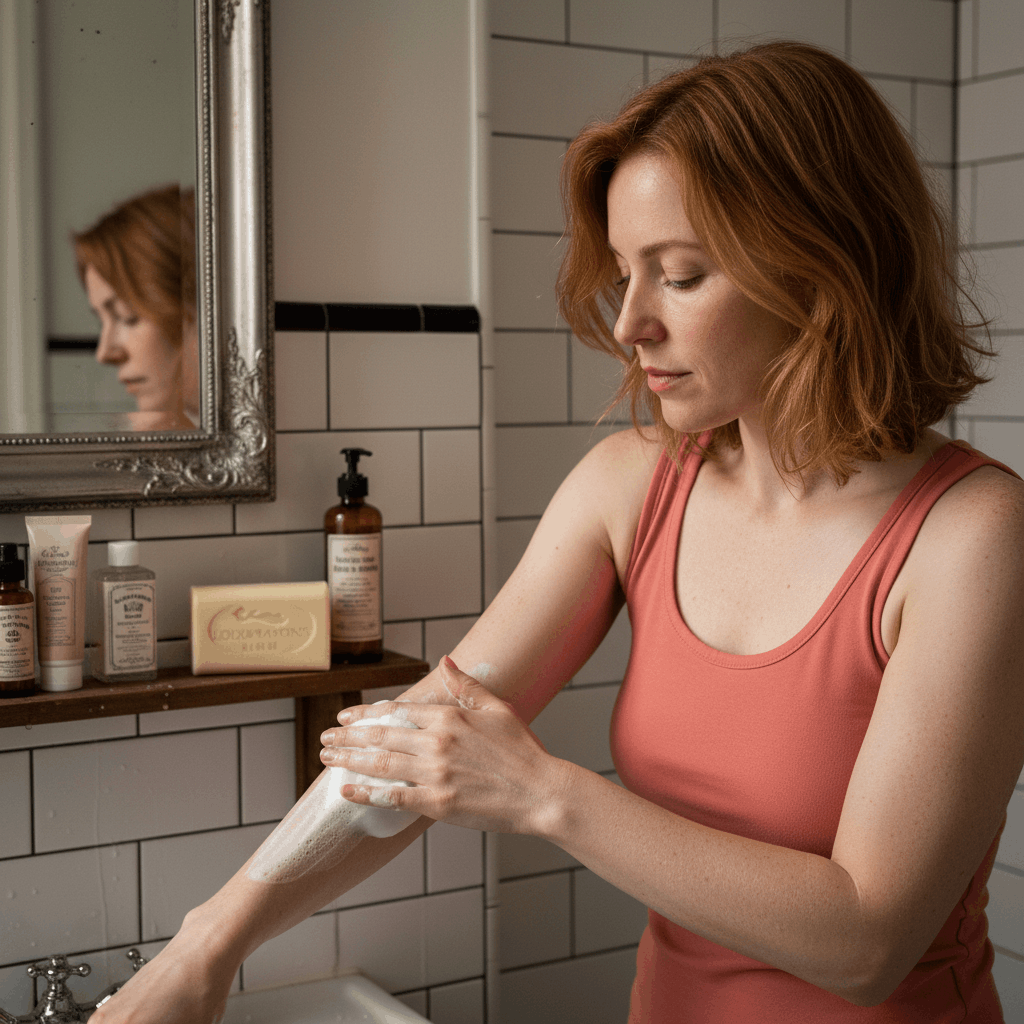 Femme peau sèche utilisant savon argan