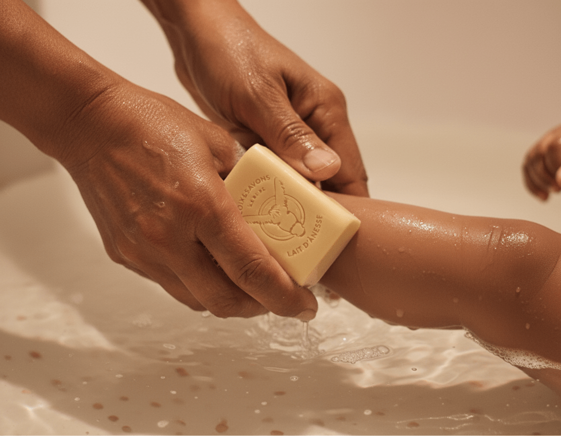 Toilette bébé peau atopique savon au lait d'ânesse