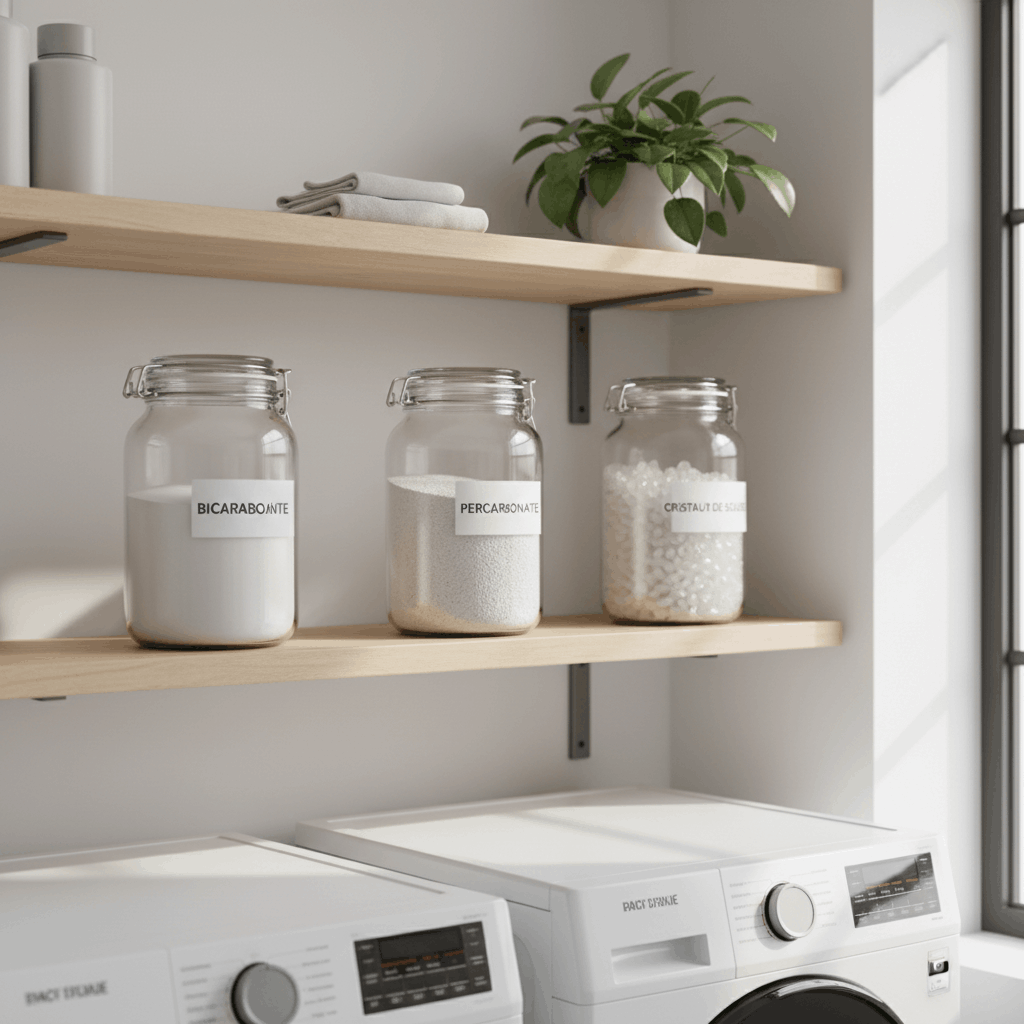 Buanderie organisée avec les 4 savons artisanaux pour un ménage naturel zéro déchet