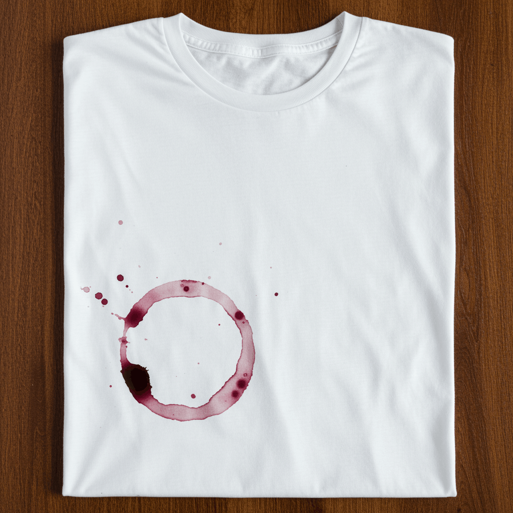 T-shirt blanc avec une tache de vin rouge à traiter avec un savon détachant naturel