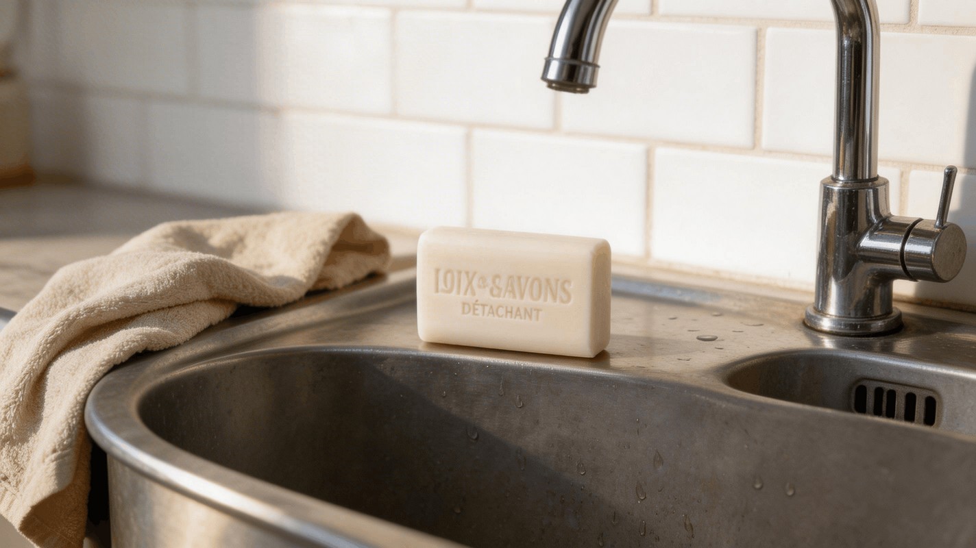 Savon detachant saponaire 100g pose sur evier cuisine