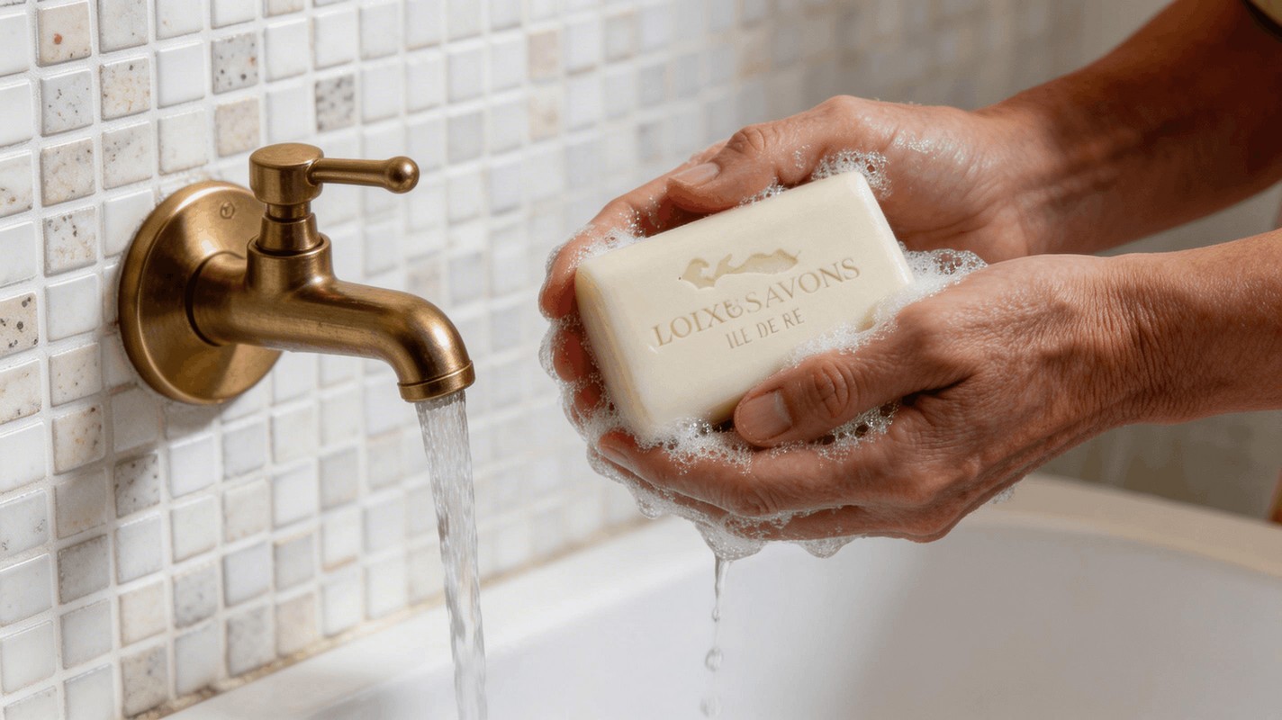 Savon surgras jasmin mousse onctueuse mains salle de bain Ile de Re