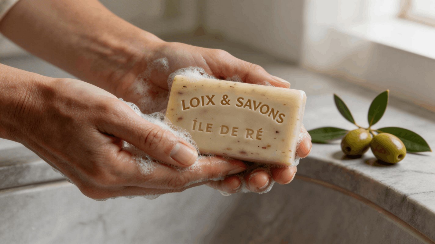 Savon artisanal olive surgras pour peaux sèches et sensibles Île de Ré