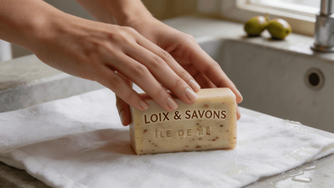 Savon olive artisanal multi-usages linge et corps fabriqué sur l'Île de Ré