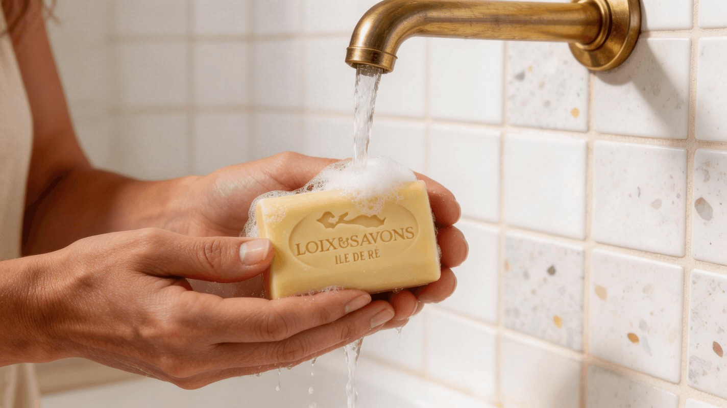 Mousse onctueuse savon artisanal fleur d oranger mains salle de bain