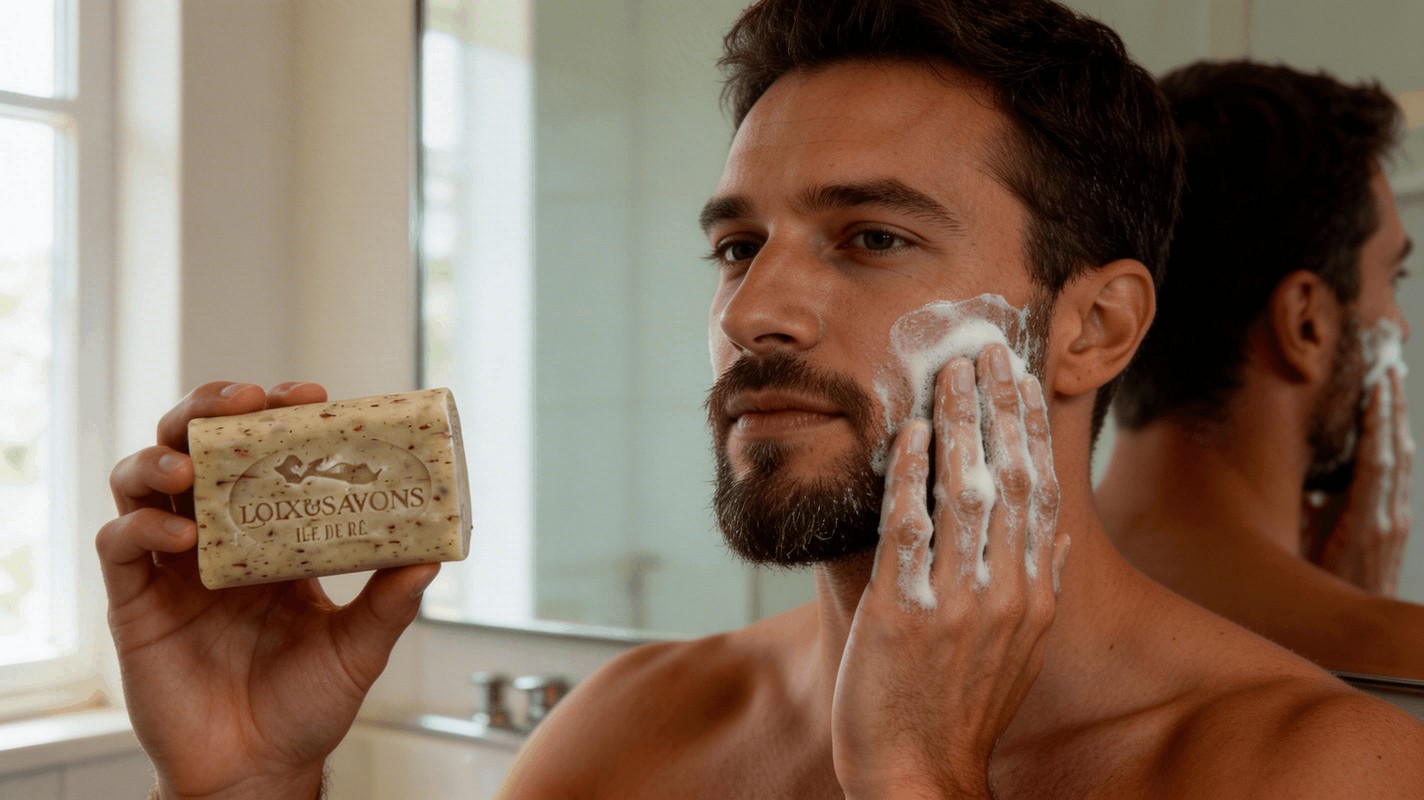 Savon artisanal tilleul surgras soin visage et barbe homme Île de Ré