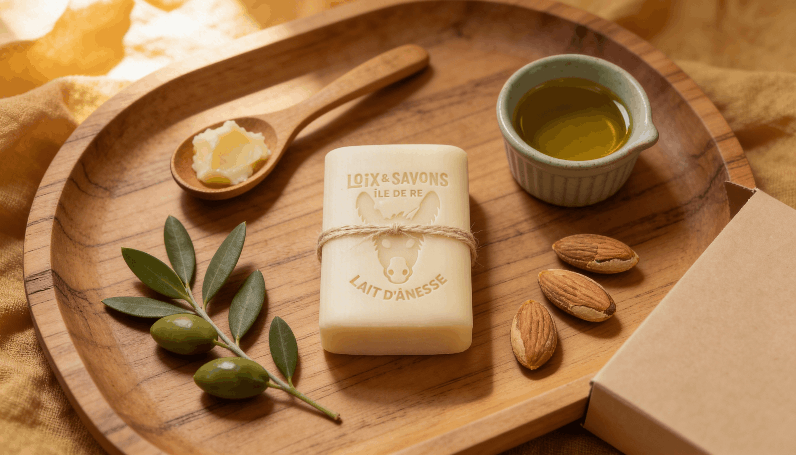 Composition d'un savon au lait d'ânesse artisanal — beurre de karité, amande douce et huile d'olive