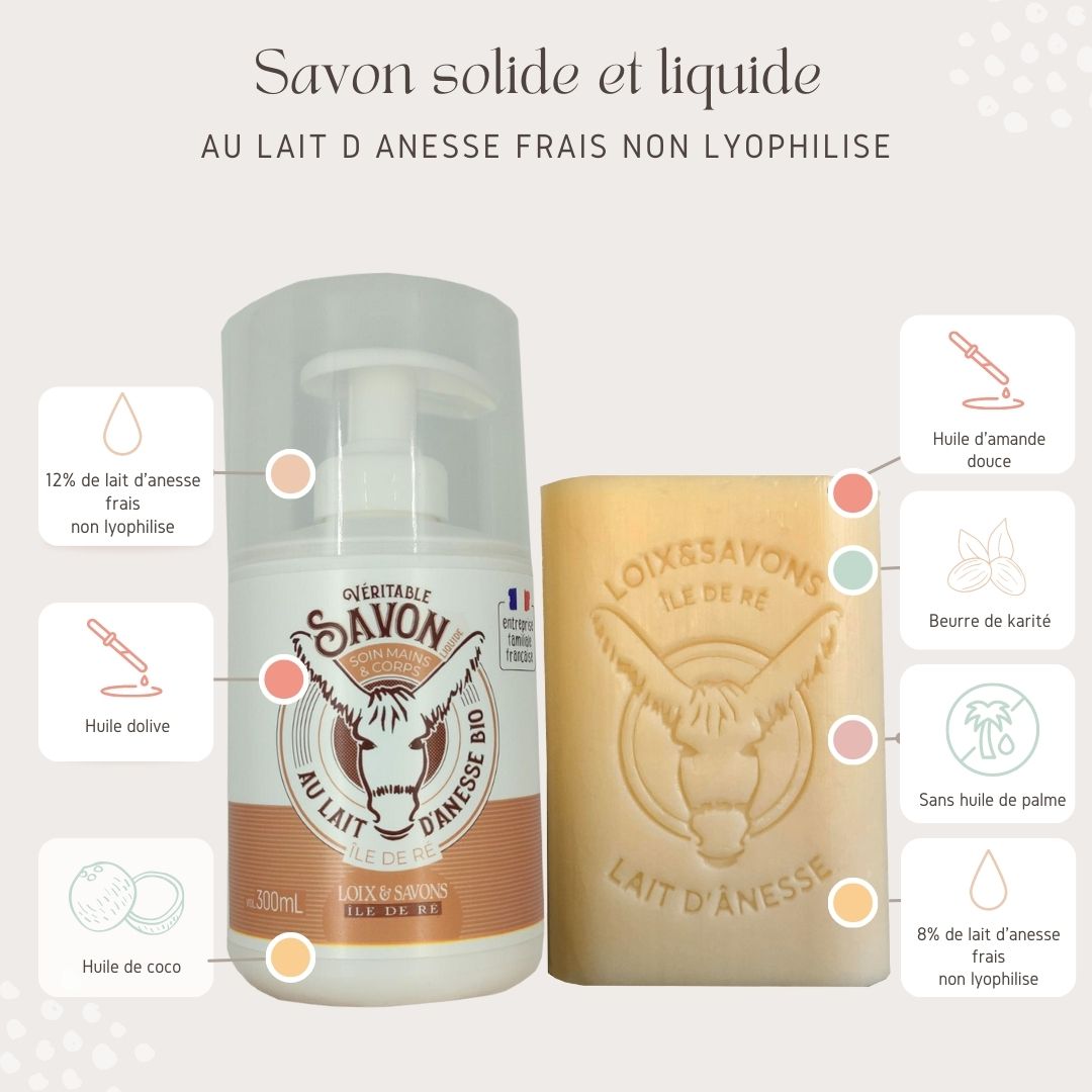 savon solide et liquide lait d'anesse