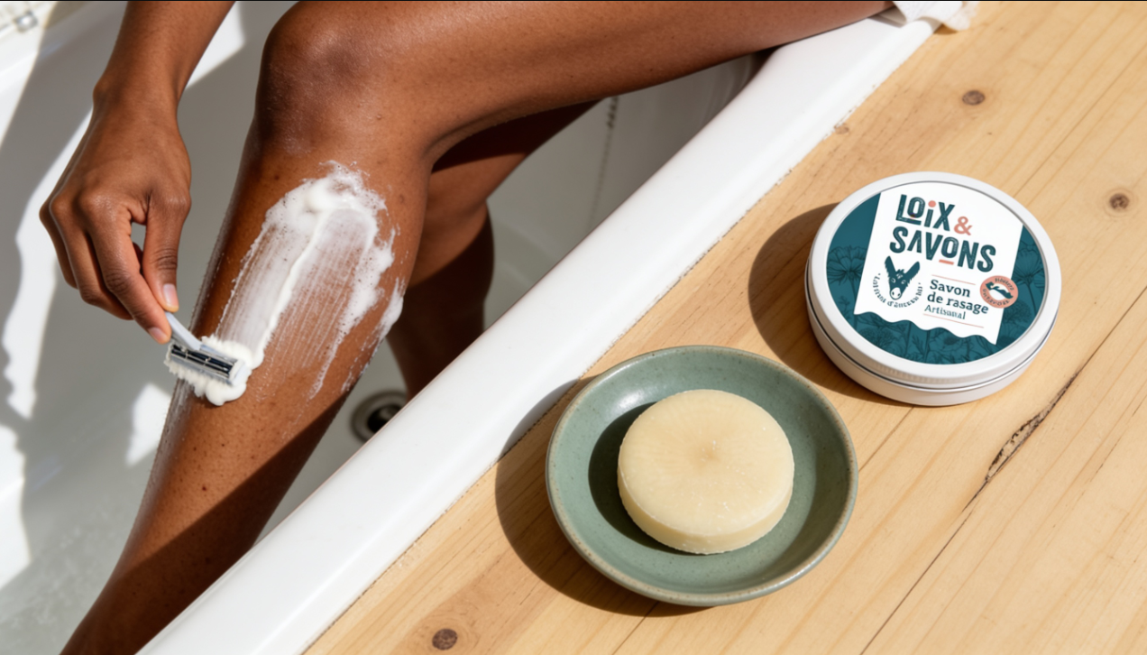 Rasage jambe femme savon lait d anesse trace lame mousse