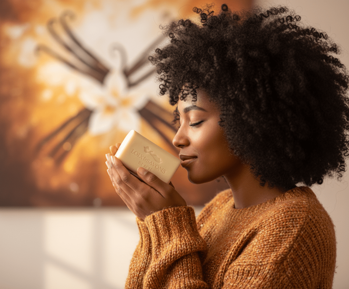 Savon parfum vanille doux pour les mains et le corps idéal peaux sèches