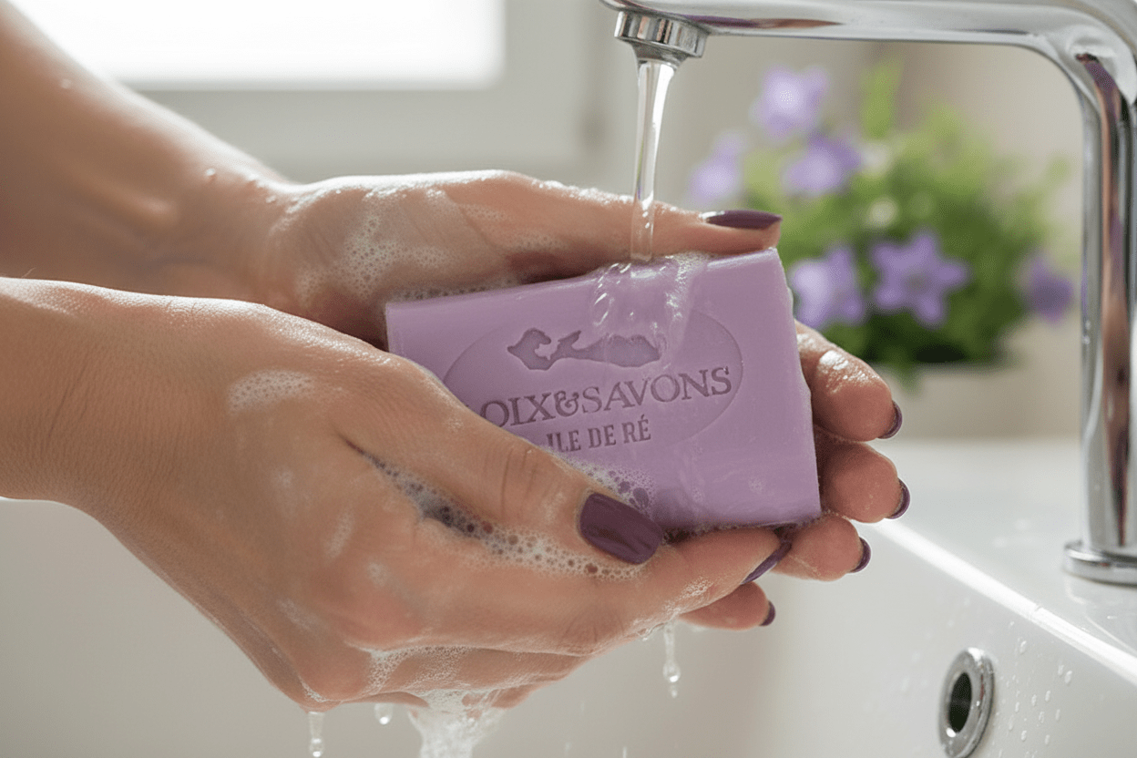 Mousse fine et parfumée du savon à la violette