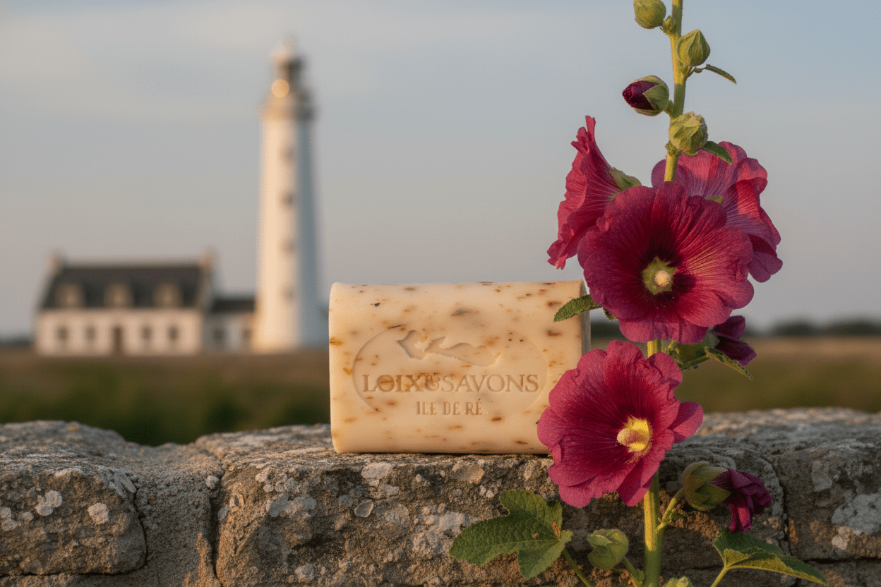 Savon artisanal surgras à la Rose Trémière de l'Île de Ré